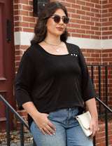 LOMON Womens Plus Size Tops 3/4 Length Sleeve T Shirts Asymmetrical Neck Blouses for Women Fashion 2026