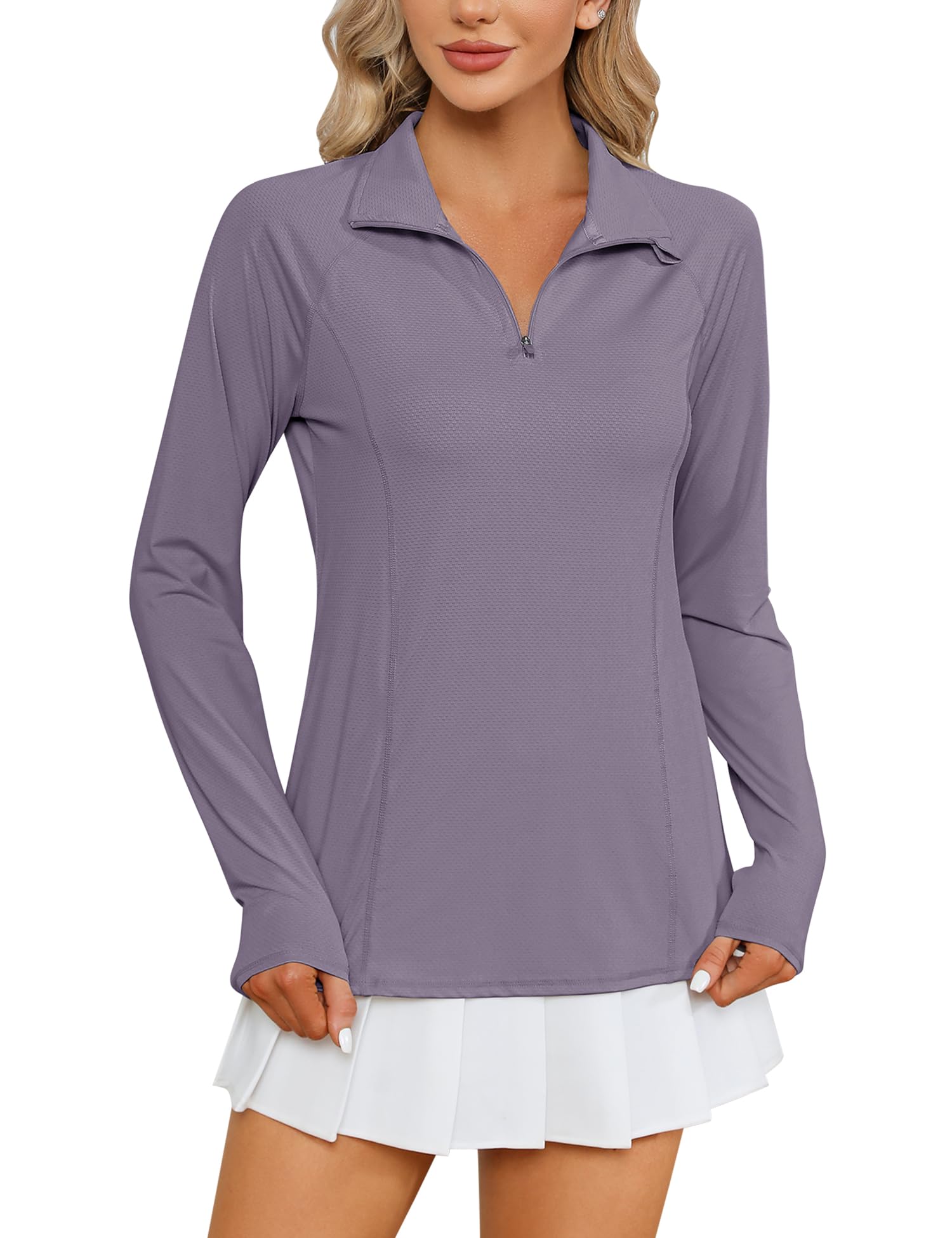 LOMON Women Long Sleeve Shirts Sun Protection 1/4 Zip Summer Quick Dry Hiking Shirts Quarter Zip Pullover for Women