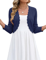 LOMON Women's 3/4 Sleeve Cropped Cardigan Knit Sweaters Trendy Open Front Bolero Shrugs for Dresses S-XXL