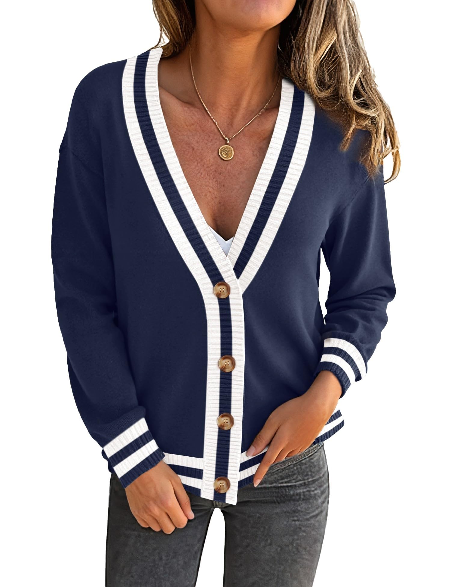 LOMON Women's Button Down Cardigan Sweaters Fall Long Sleeve Open Front Soft Cardigan Casual Loose Knit Coat Outerwear