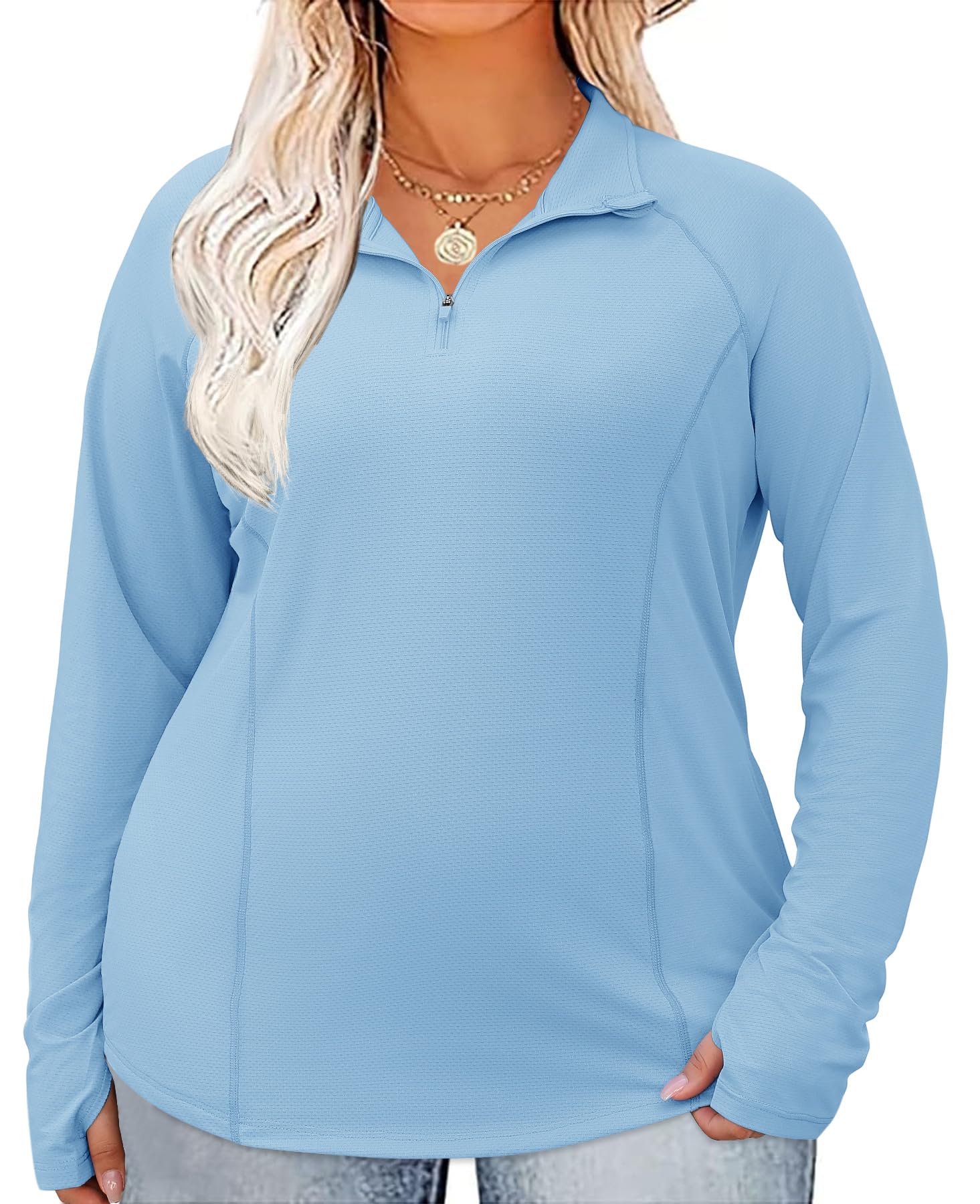 LOMON Womens Plus Size Workout Tops Long Sleeve 1/4 Zip UV Sun Protection Quick Dry Hiking Athletic Shirts Rash Guard UPF 50+