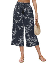 LOMON Women's Linen Capri Pants Wide Leg with Drawstring Elastic Waist Casual Cropped Pant