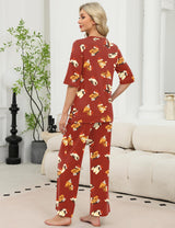 LOMON Women's 2 Piece Lounge Pajama Sets Soft 3/4 Sleeve Tops and Wide Leg Pants Loose Casual Outfits with Pockets