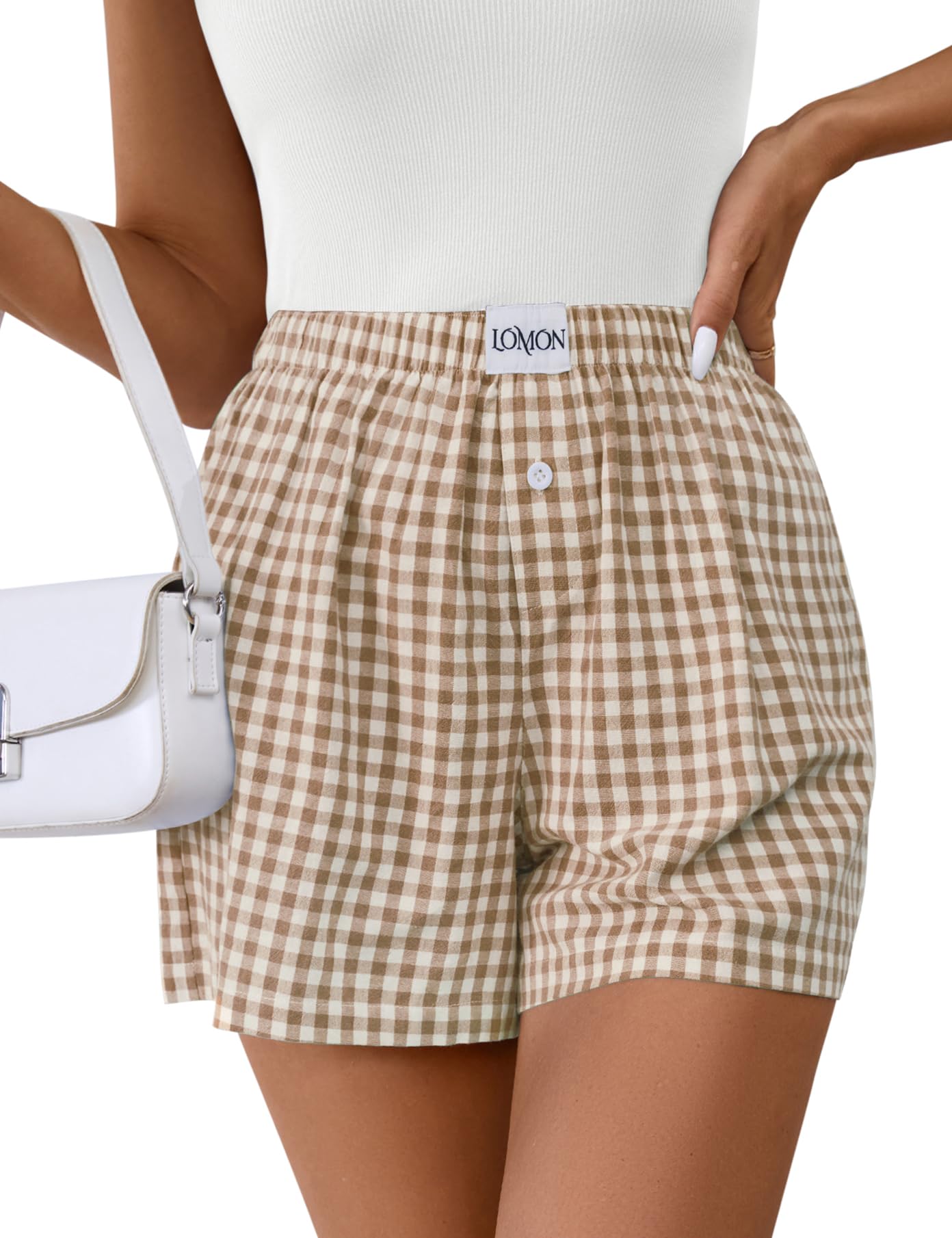 Lomon Womens Boxer Shorts Casual Summer Pajama Lounge Sleep Pj Gingham Plaid Shorts Y2K Beach Bottoms