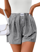 Lomon Womens Boxer Shorts Casual Summer Pajama Lounge Sleep Pj Gingham Plaid Shorts Y2K Beach Bottoms