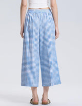 LOMON Womens Wide Leg Capri Pants Gingham Plaid Culottes Summer Elastic Waist Palazzo Trousers Bottoms with Pockets