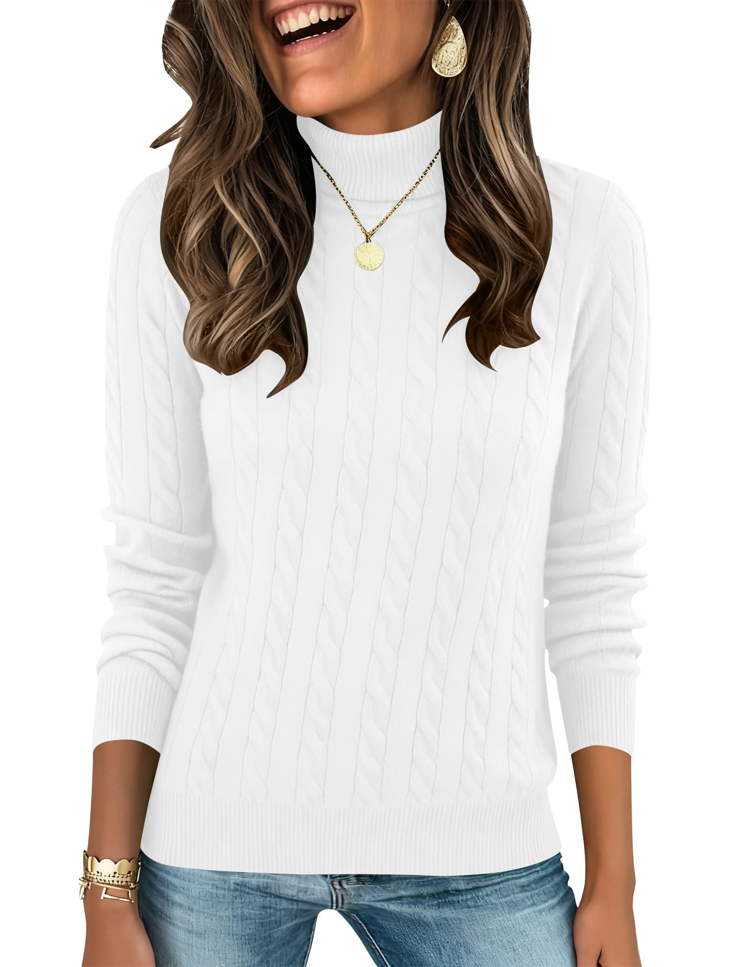 LOMON Women's Casual Turtleneck Sweaters Cable Knit Fall Long Sleeve Slim Fit Pullover Tops