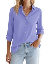 LOMON Button Down Shirt for Women Spring Summer Tops Long Sleeve Business Dressy Casual Blouses Collared Work Outfits Clothes