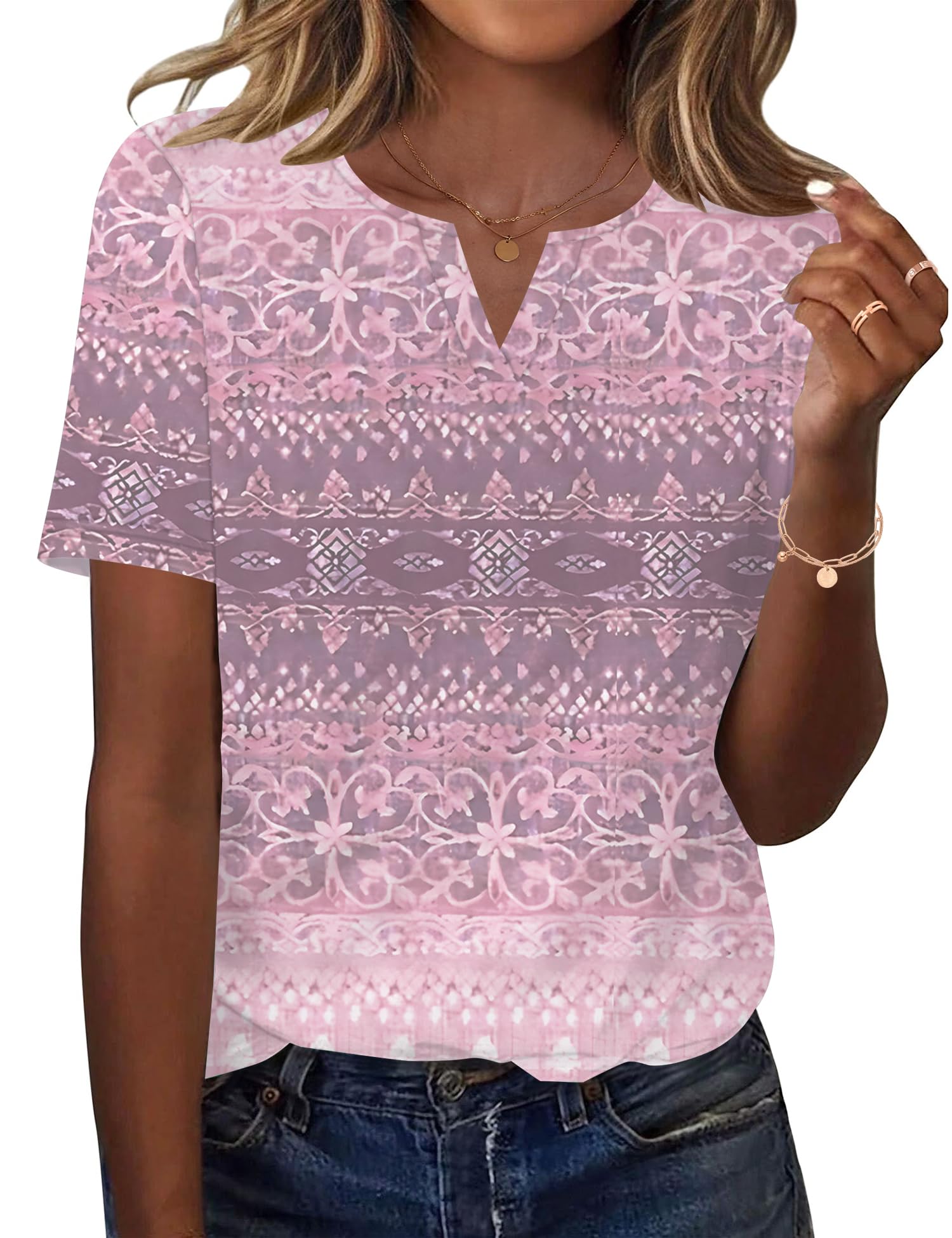 LOMON Womens Short Sleeve V Neck T Shirts Summer Tops Basic Tees Business Casual Blouses Trendy Fashion Clothes
