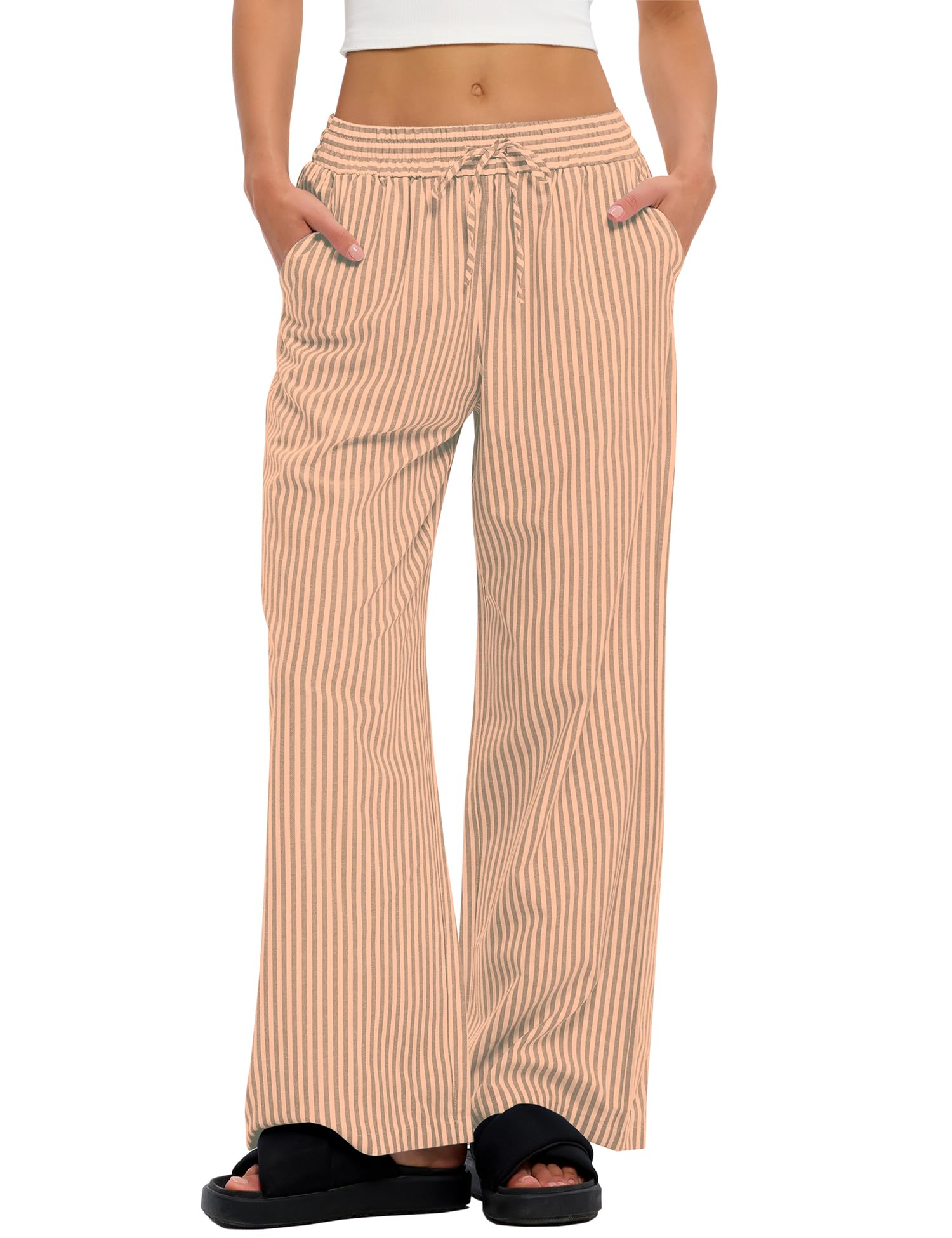 LOMON Striped Gingham Pants Women 2026 Spring Summer Pajamas Wide Leg Pj Lounge Boxer Bottoms Y2k Trousers with Pocket