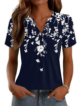 LOMON Womens Tops Dressy Casual V Neck Short Sleeve Shirts Summer Pleated Blouses Button Down Tunic Loose Fit