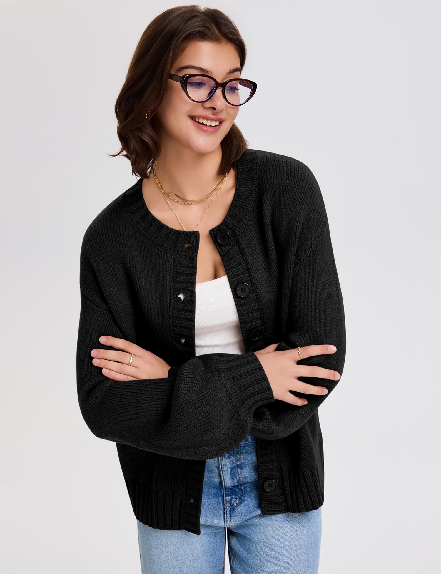 LOMON Cardigan for Women Lantern Long Sleeve Button Down Sweater Oversized Open Front Cardigan Sweaters Coats