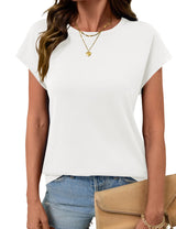 LOMON Womens Summer Tops Short Sleeve Shirts Cap Sleeve Tops Crew Neck Cute Trendy Tunic Blouses Dressy Casual Outfits 2026