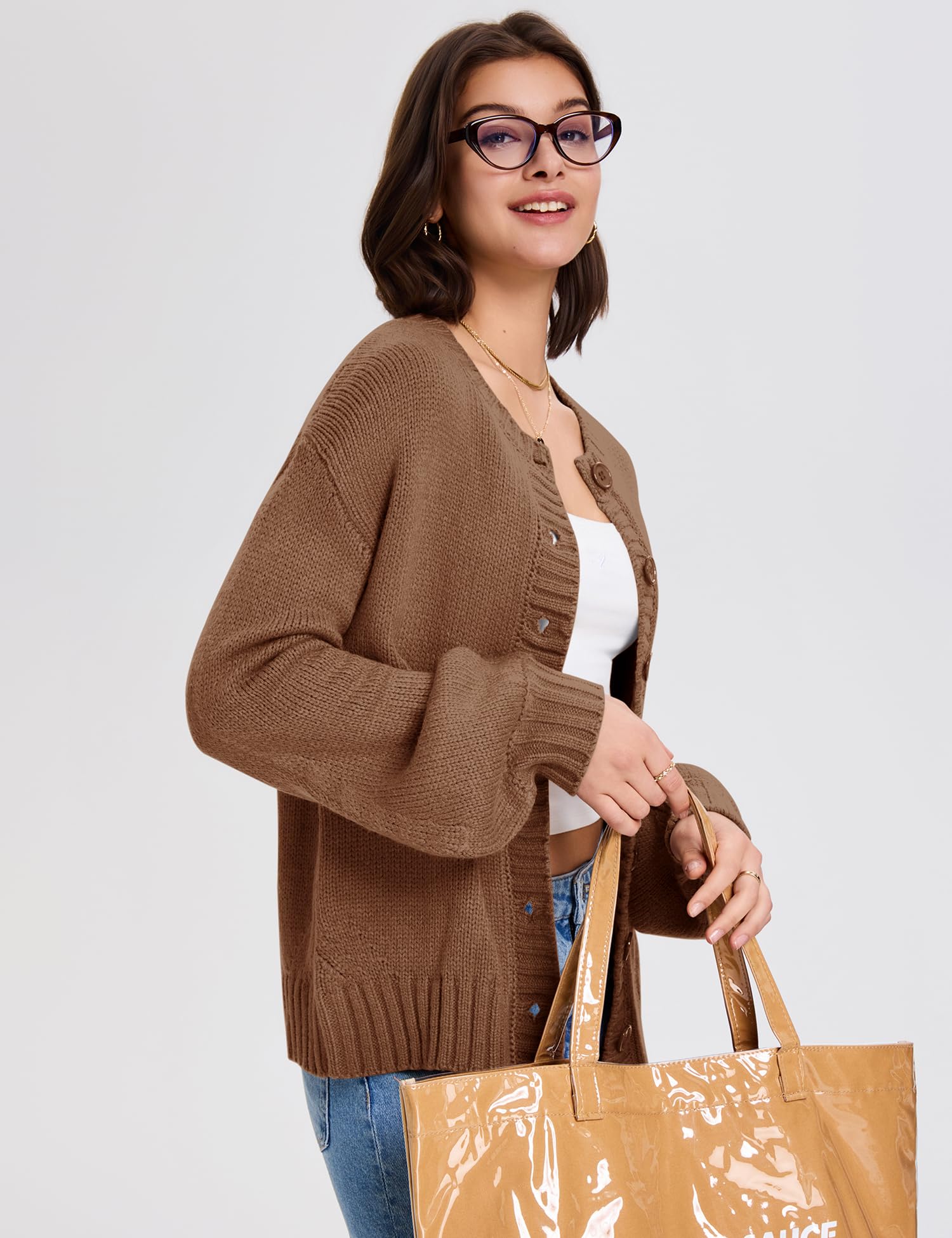 LOMON Cardigan for Women Lantern Long Sleeve Button Down Sweater Oversized Open Front Cardigan Sweaters Coats