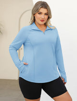 LOMON Womens Plus Size Workout Tops Long Sleeve 1/4 Zip UV Sun Protection Quick Dry Hiking Athletic Shirts Rash Guard UPF 50+
