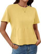 LOMON Spring Peplum Tops for Women Babydoll Pleated Short Sleeve Crop Swing Shirts Blouses Trendy Casual Clothing 2026