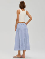 LOMON Midi Skirts for Women A-Line Cotton Flowy Maxi Skirt Boho Summer Beach Casual Elastic Waist Dress Outfit with Pockets