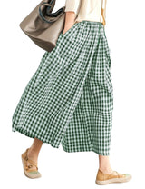 LOMON Womens Wide Leg Capri Pants Gingham Plaid Culottes Summer Elastic Waist Palazzo Trousers Bottoms with Pockets