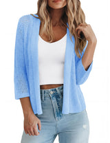 LOMON Shrug Cardigan for Women 3/4 Sleeve Casual Openwork Knit Sweater Tops Spring