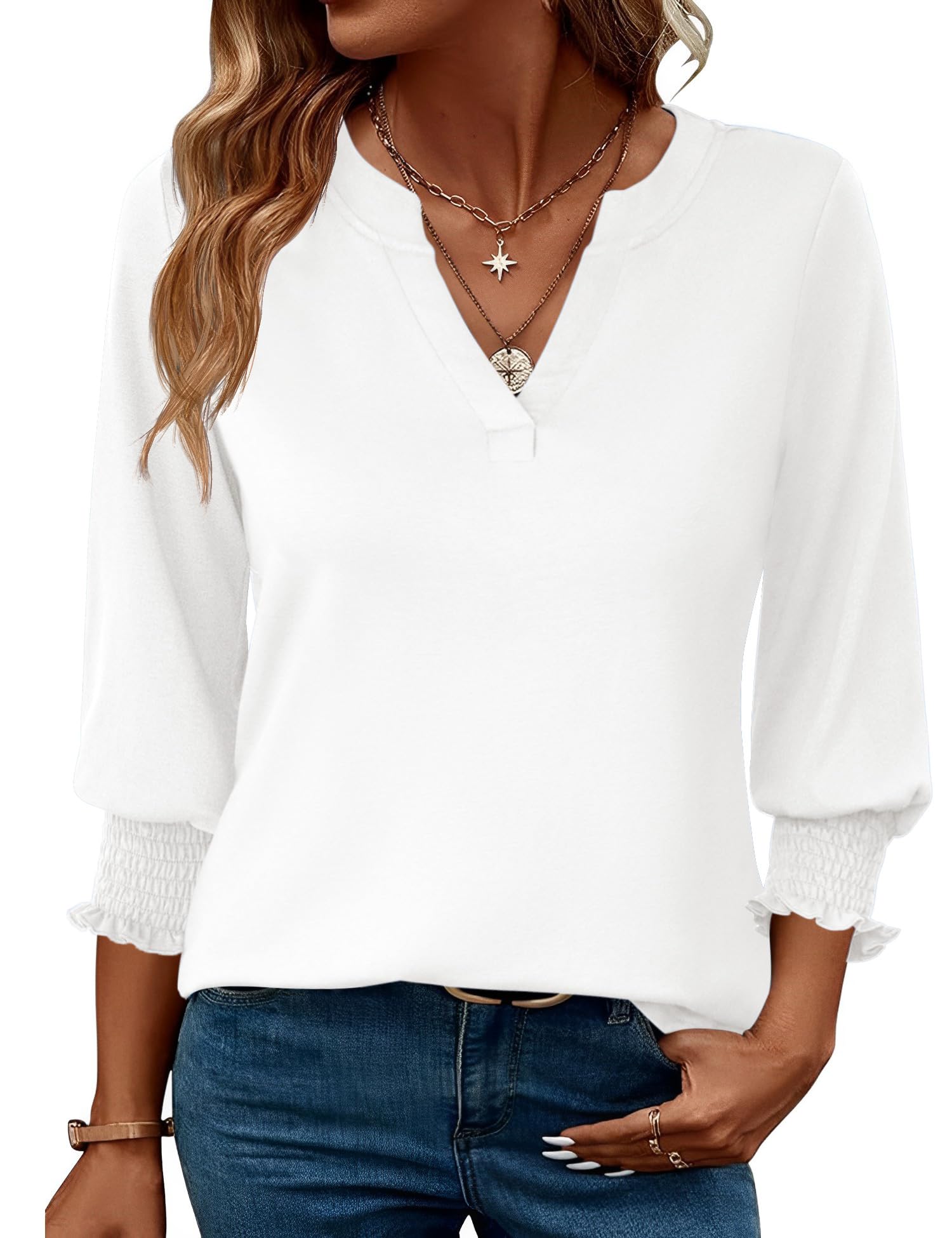 LOMON Women's 2026 Fashion Tops 3/4 Length Sleeve Business Casual Blouses Summer Tees Shirts S-4X