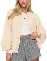 LOMON Cardigan for Women Lantern Long Sleeve Button Down Sweater Oversized Open Front Cardigan Sweaters Coats