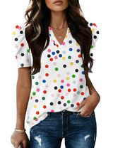 LOMON Spring Summer Tops for Women 2026 V Neck Puff Short Sleeve Tops Fashion Trendy Work Blouses Dressy Casual S-XXL