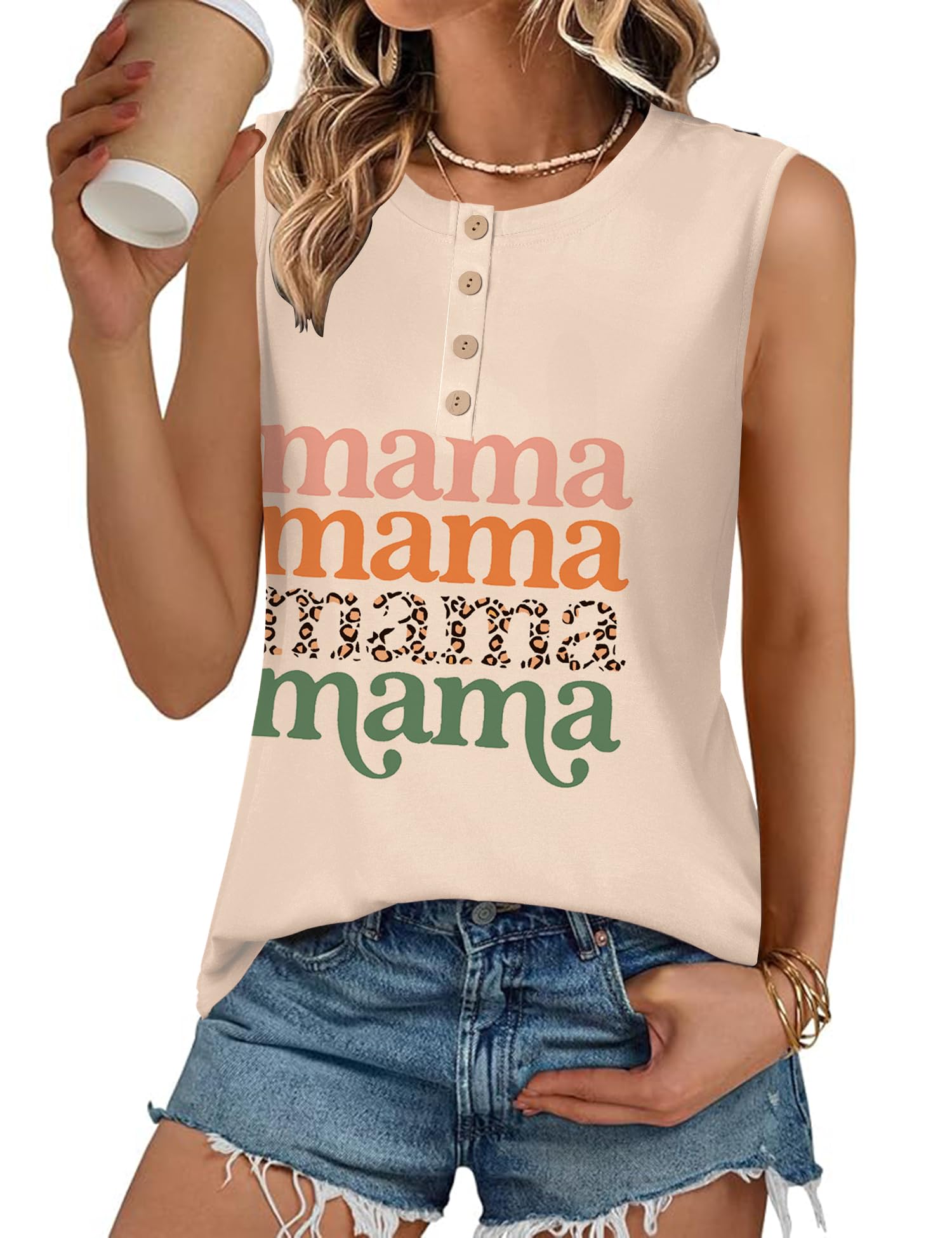 LOMON Tank Top for Women Crew Neck Sleeveless Loose Fit Button Casual Tee Shirts Summer Fashion 2026 Tunic Tops Blouses