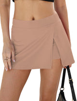 LOMON Mini Skirts for Women with Shorts Underneath Stretchy Bodycon Side Slit Sexy Y2K Club Date Night Going Out Outfits