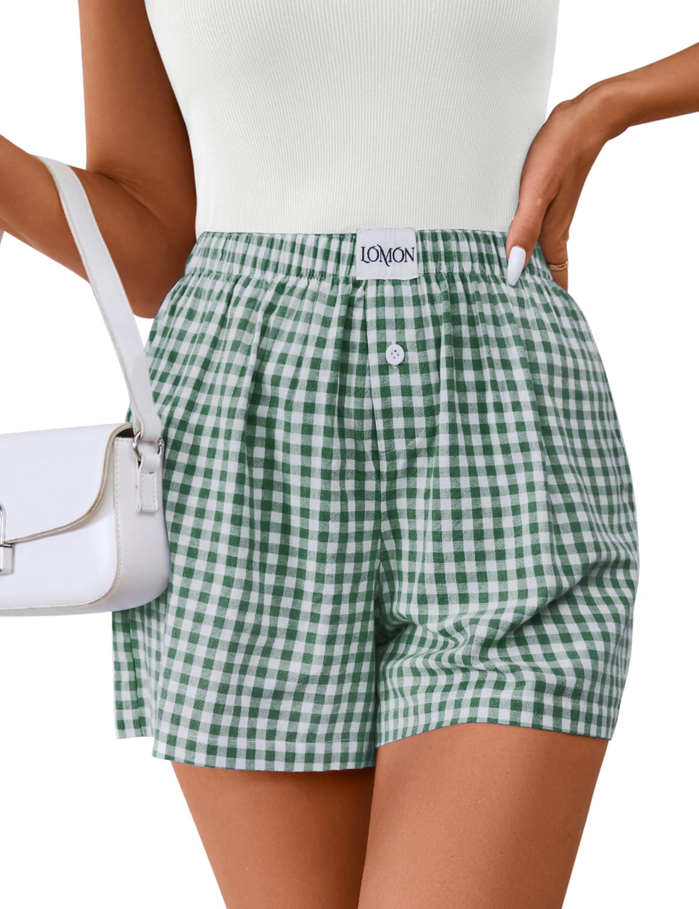 Lomon Womens Boxer Shorts Casual Summer Pajama Lounge Sleep Pj Gingham Plaid Shorts Y2K Beach Bottoms
