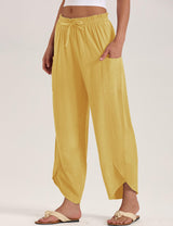 LOMON Women Linen Palazzo Pants Boho Wide Leg Elastic Waisted Casual Capri Pant Summer Harem Lounge with Pockets