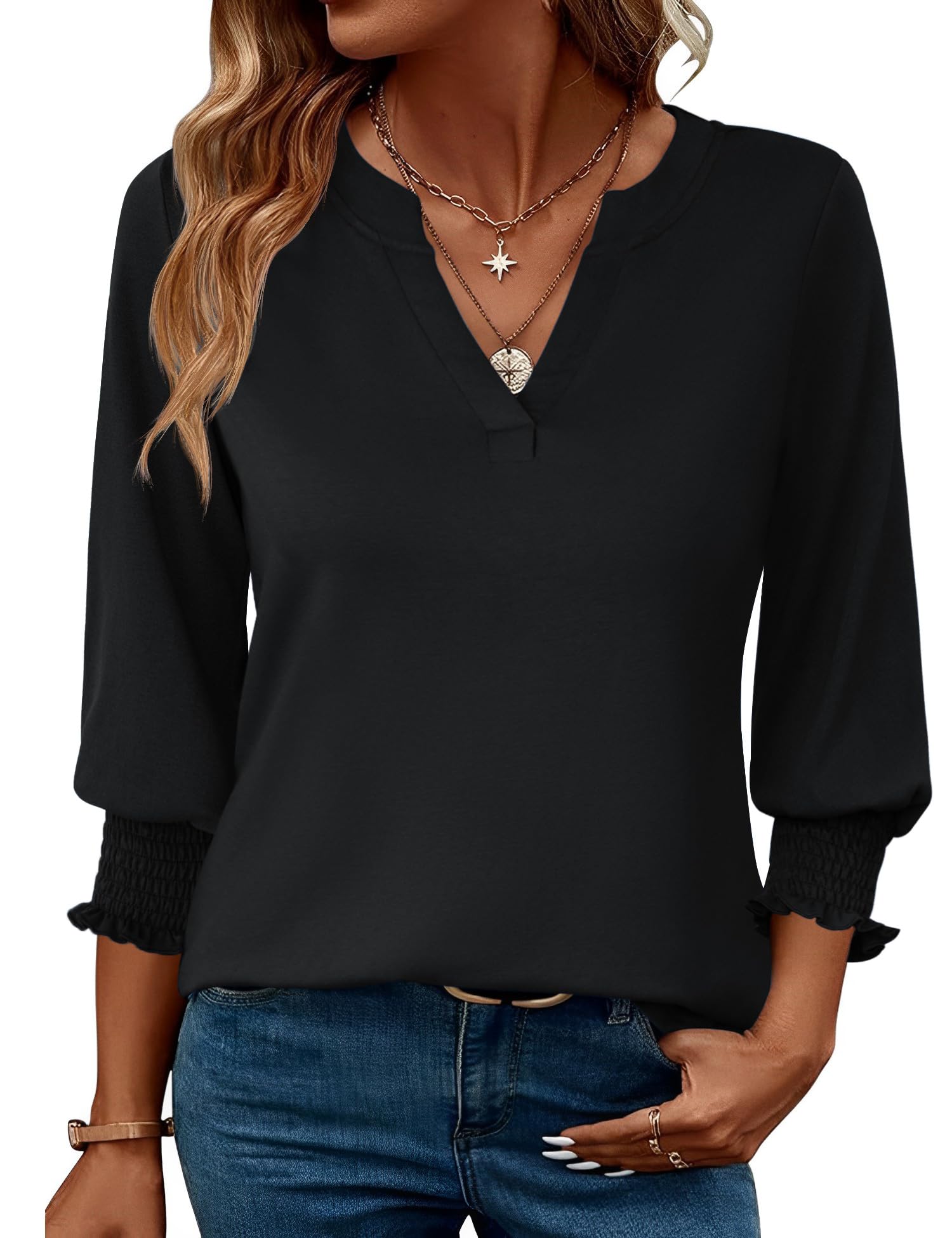 LOMON Women's 2026 Fashion Tops 3/4 Length Sleeve Business Casual Blouses Summer Tees Shirts S-4X