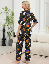 LOMON Women's 2 Piece Lounge Pajama Sets Soft 3/4 Sleeve Tops and Wide Leg Pants Loose Casual Outfits with Pockets