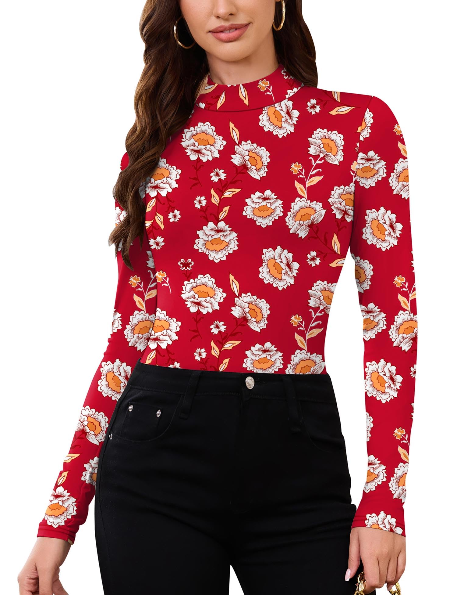 LOMON Women Thermal Long Sleeve Shirts Mock Turtle Neck Fitted Tops Fleece Lined Winter Tops Base Layer Undershirt