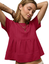 LOMON Spring Peplum Tops for Women Babydoll Pleated Short Sleeve Crop Swing Shirts Blouses Trendy Casual Clothing 2026