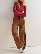 LOMON Pants for Women Wide Leg Side Striped Pants Drawstring Baggy Palazzo Work Trousers with Pockets