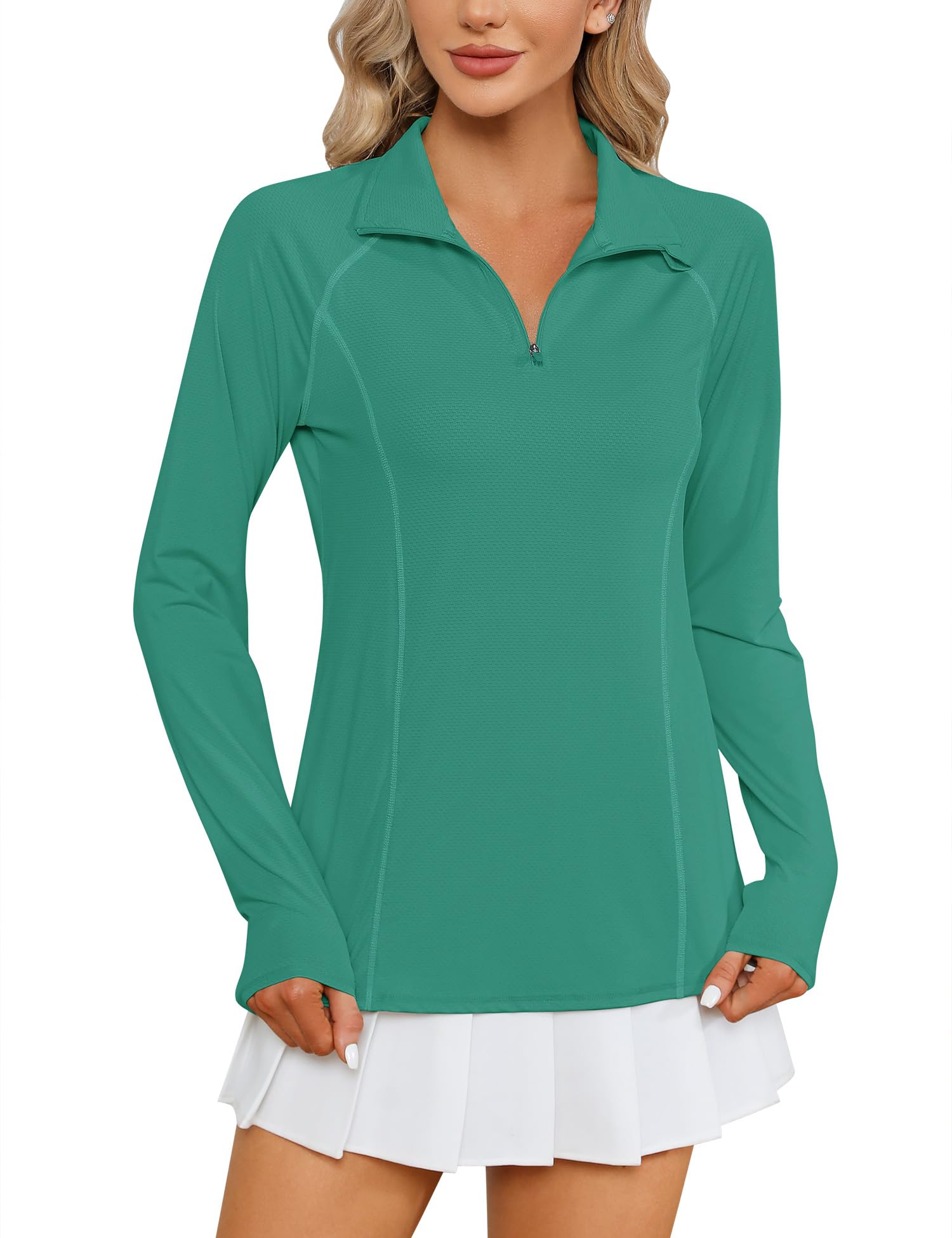 LOMON Women Long Sleeve Shirts Sun Protection 1/4 Zip Summer Quick Dry Hiking Shirts Quarter Zip Pullover for Women