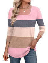 LOMON Women's 3/4 Sleeve Shirts Square Neck Summer Tops Dressy Casual Basic Tees Ladies T Shirts Blouses