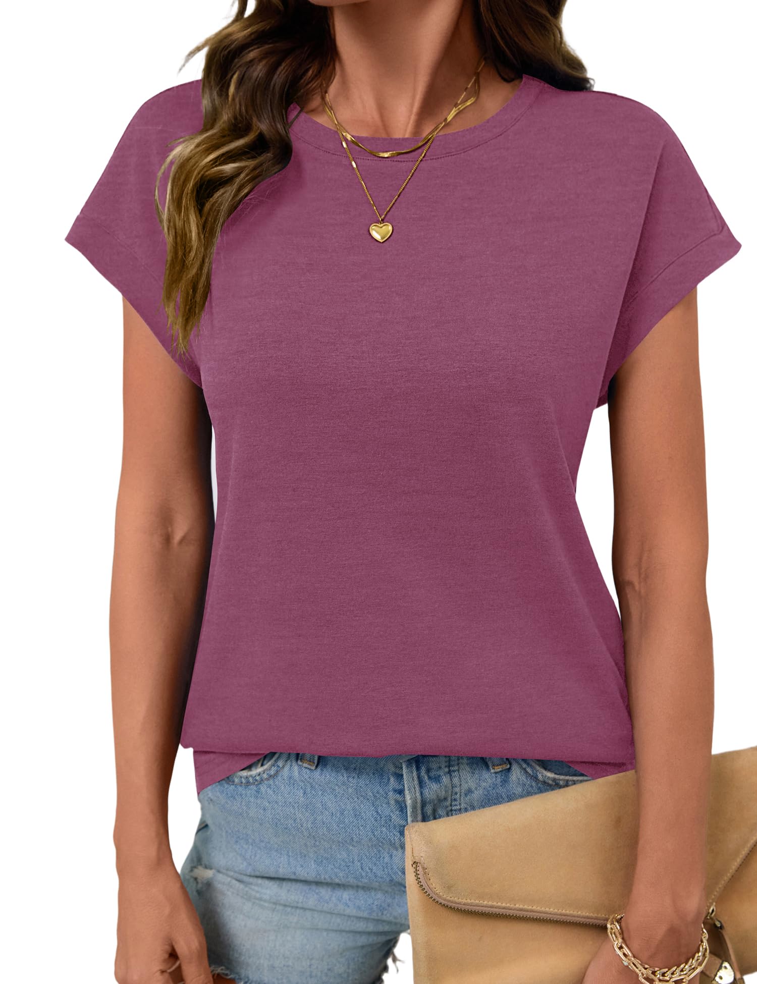 LOMON Womens Summer Tops Short Sleeve Shirts Cap Sleeve Tops Crew Neck Cute Trendy Tunic Blouses Dressy Casual Outfits 2026