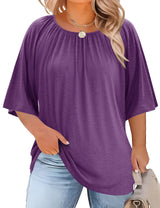 LOMON Womens Plus Size Tops Summer 3/4 Length Sleeve Crewneck Blouses Dressy Casual Loose Curvy Flowy Tunic Shirts 1X-5X