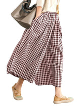 LOMON Womens Wide Leg Capri Pants Gingham Plaid Culottes Summer Elastic Waist Palazzo Trousers Bottoms with Pockets