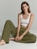 LOMON Linen Pants Women Wide Leg Palazzo Summer Flowy Pants Beach Vacation Clothes Elastic Waist Travel Trousers with Pockets