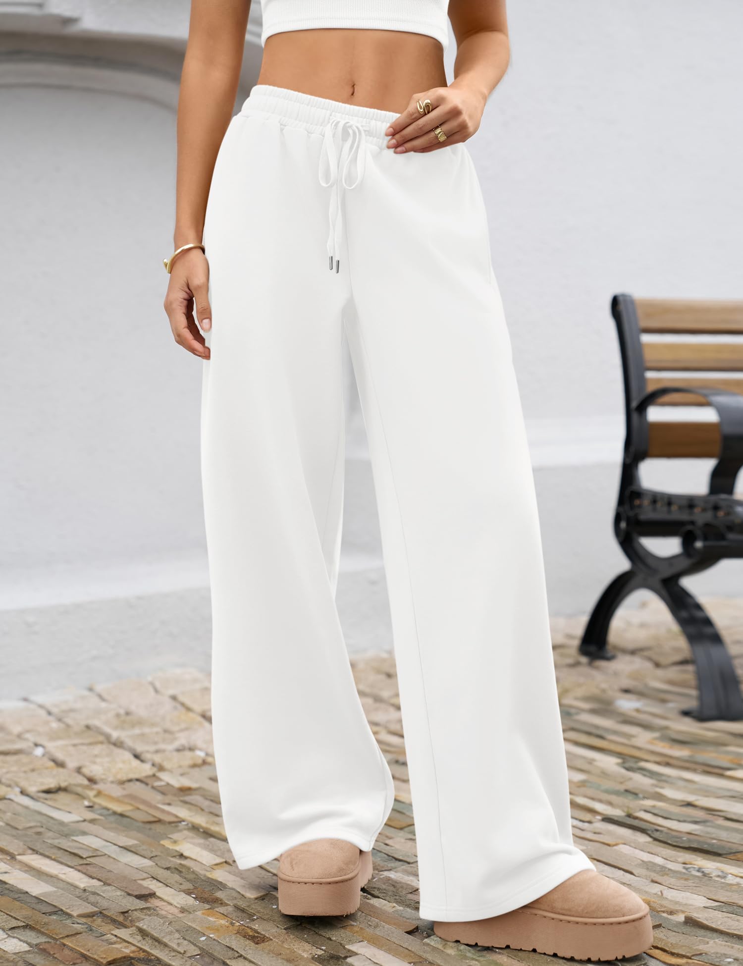 LOMON Women's Sweatpants Wide Leg Fleece Lined Sweat Pants Spring Winter Clothes 2026 Baggy Drawstring Joggers with Pockets