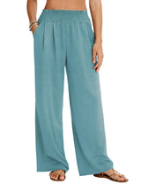 LOMON Womens Elastic High Waisted Palazzo Pants Casual Wide Leg Long Beach Vacation Trousers with Pockets