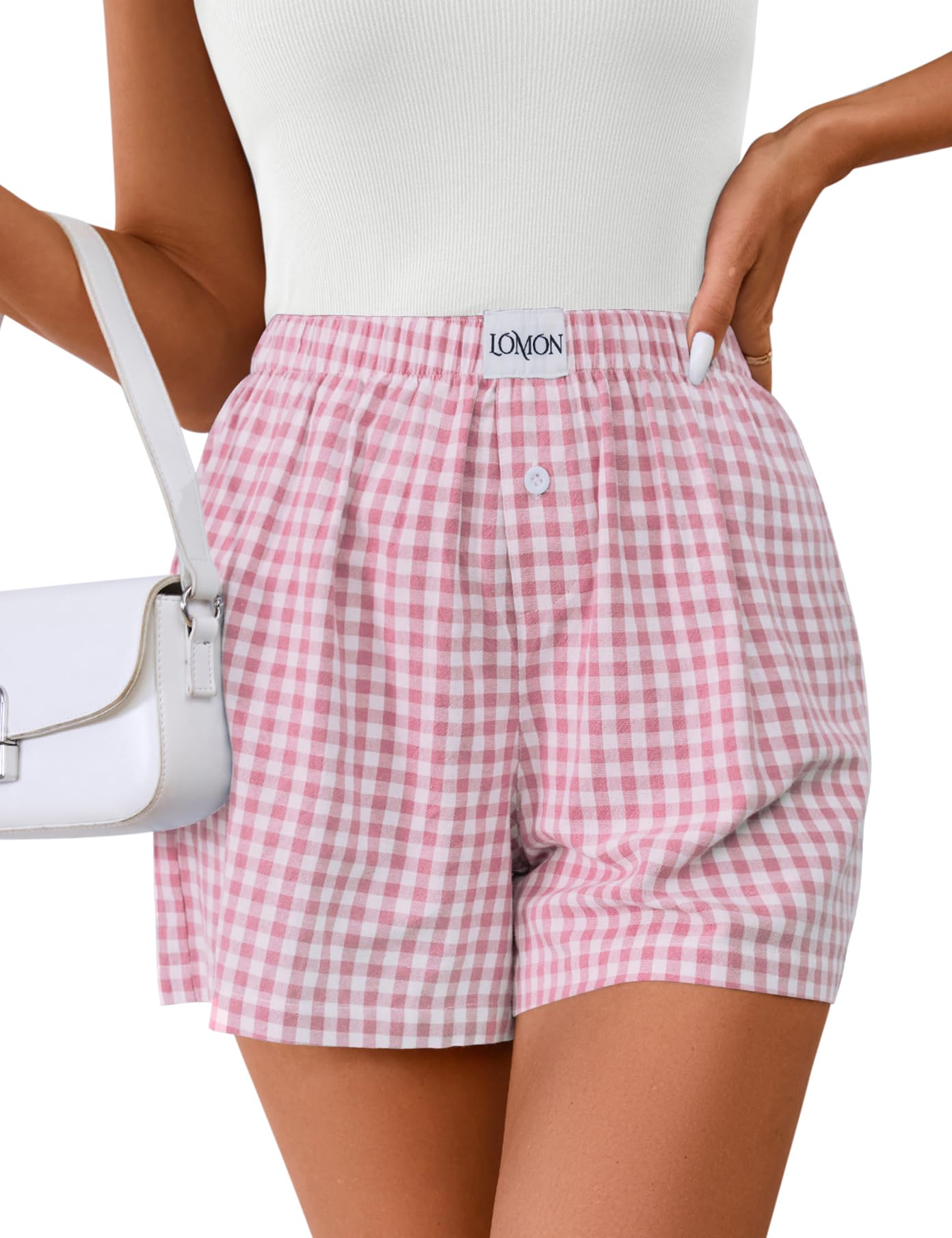 Lomon Womens Boxer Shorts Casual Summer Pajama Lounge Sleep Pj Gingham Plaid Shorts Y2K Beach Bottoms