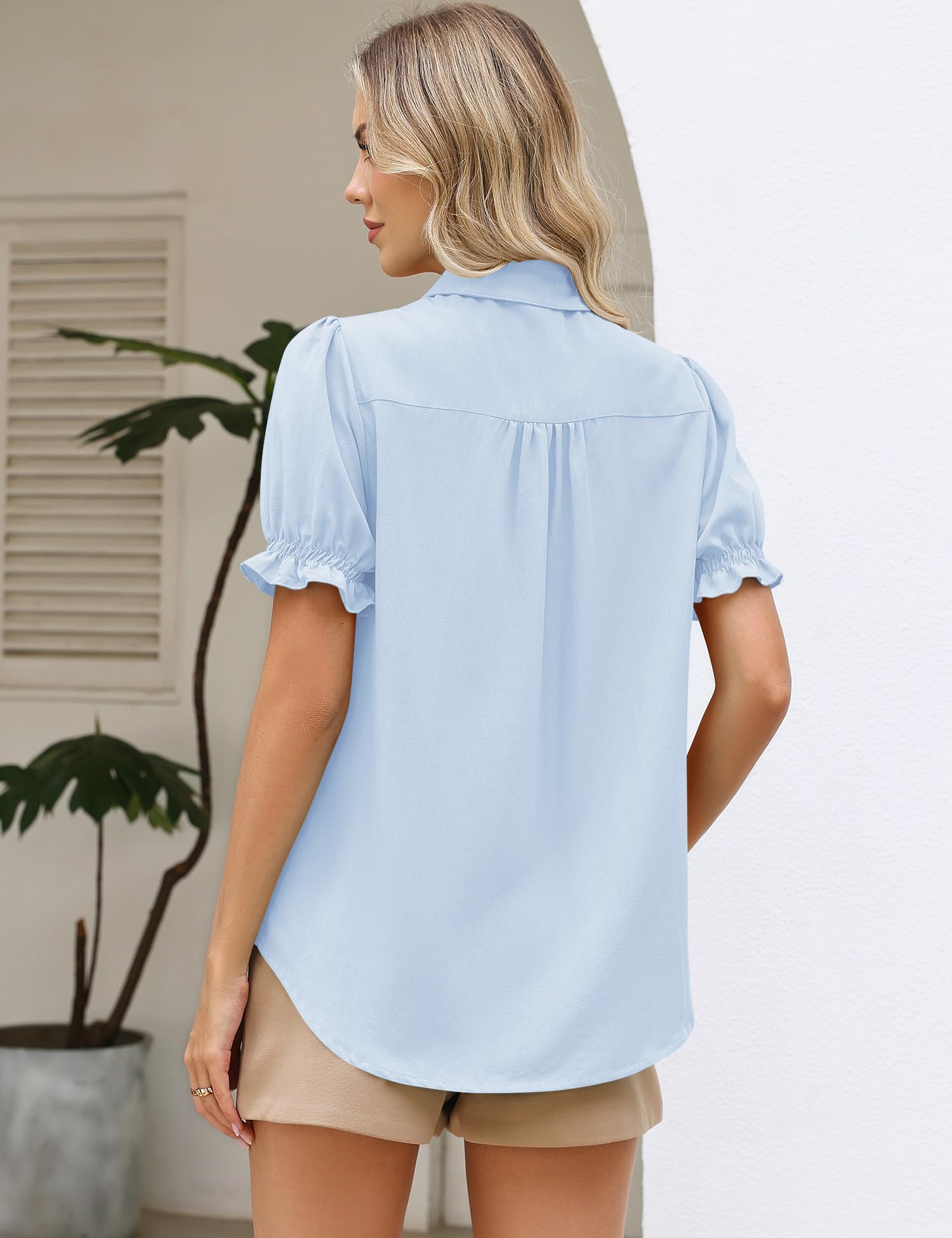 LOMON Linen Shirts for Women Puff Sleeve Button Down Summer Casual Cotton Linen Blouses Collared Work Tops Dressy