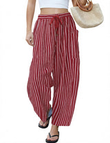 LOMON Womens Wide Leg Linen Pants Casual Drawstring Palazzo Harem Pants Summer Loose Beach Travel Vacation Pants with Pockets