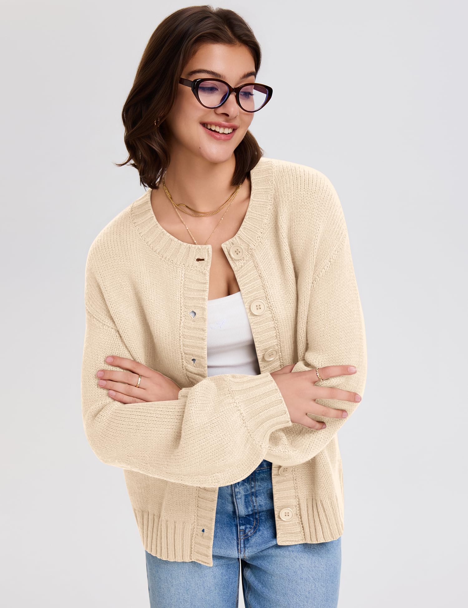 LOMON Cardigan for Women Lantern Long Sleeve Button Down Sweater Oversized Open Front Cardigan Sweaters Coats