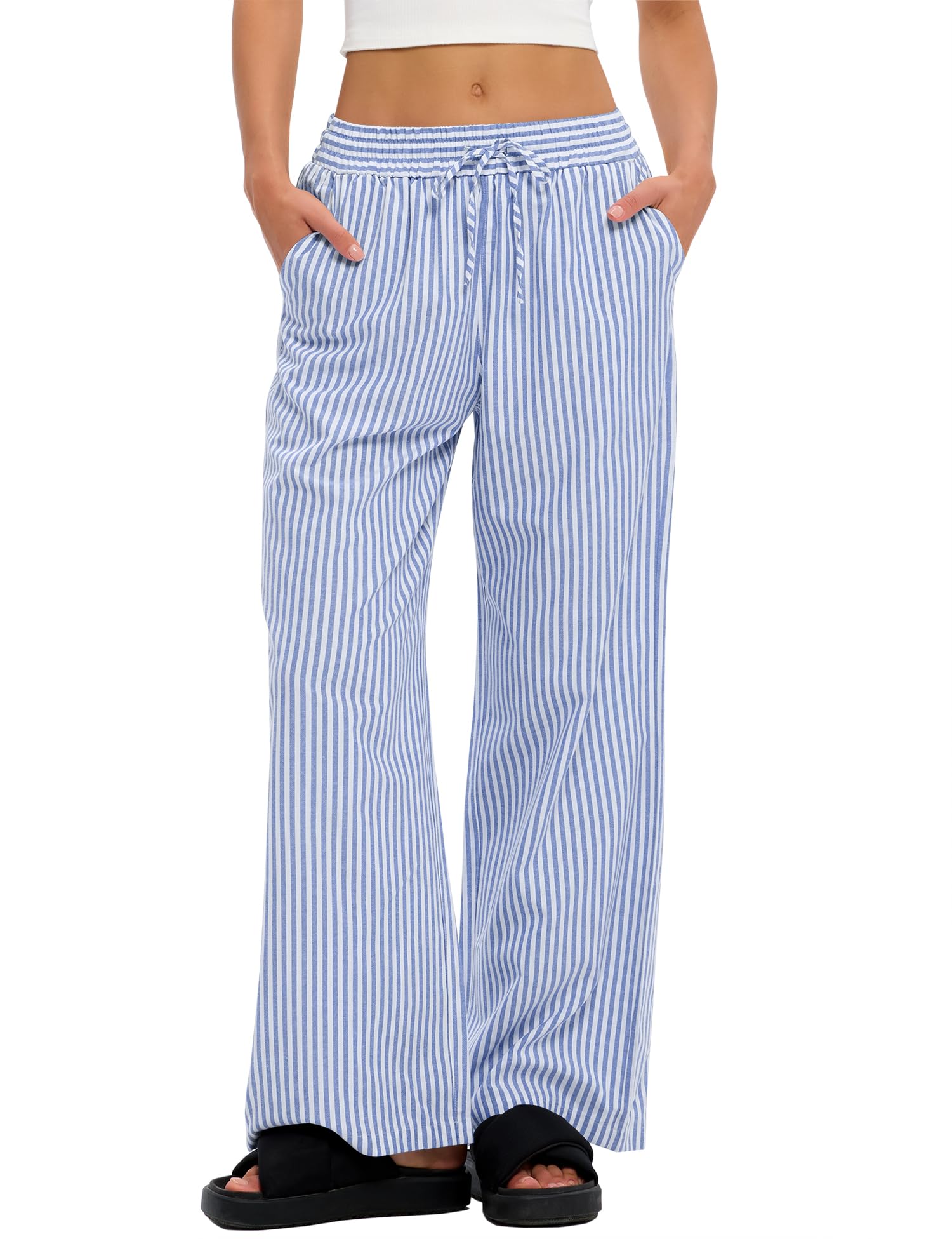 LOMON Striped Gingham Pants Women 2026 Spring Summer Pajamas Wide Leg Pj Lounge Boxer Bottoms Y2k Trousers with Pocket