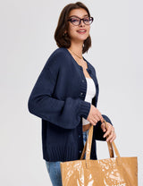 LOMON Cardigan for Women Lantern Long Sleeve Button Down Sweater Oversized Open Front Cardigan Sweaters Coats