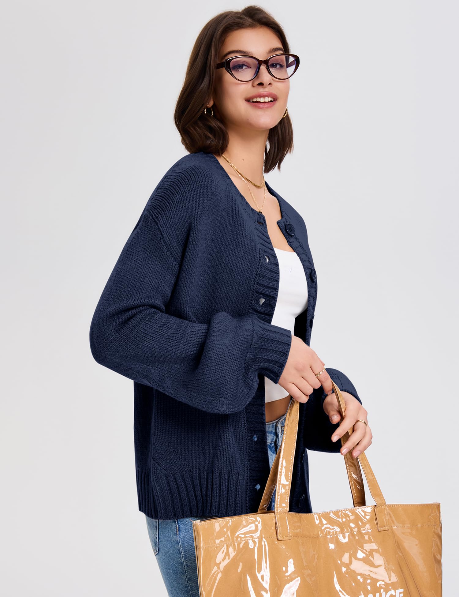 LOMON Cardigan for Women Lantern Long Sleeve Button Down Sweater Oversized Open Front Cardigan Sweaters Coats